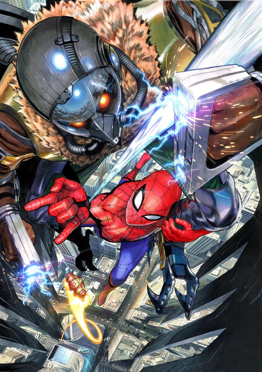 spider-man, iron man, and vulture (marvel and 4 more) drawn by murata_yuusuke