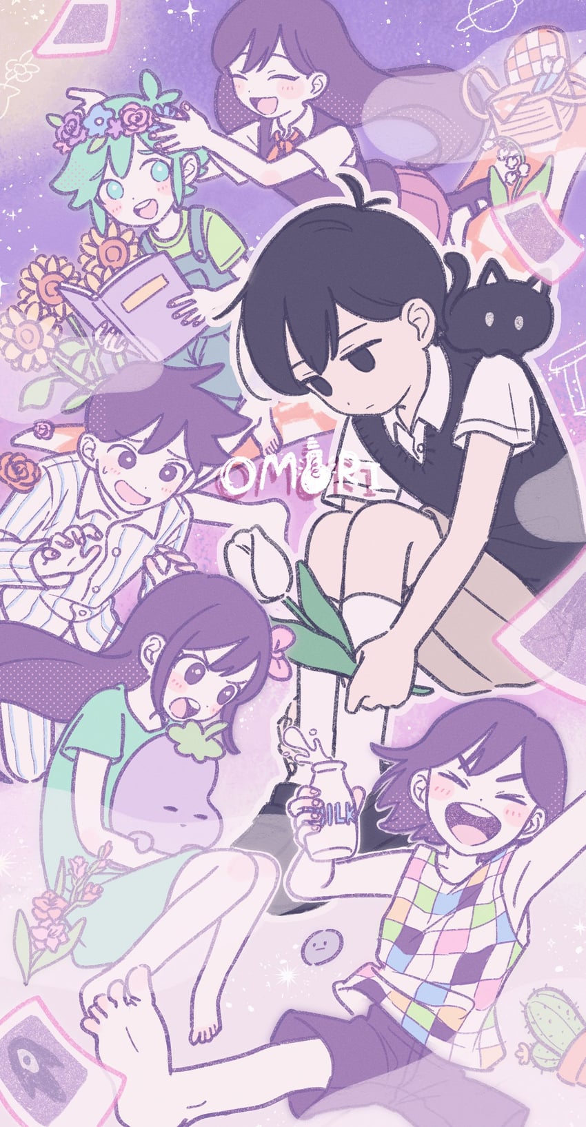 sunny, basil, aubrey, mari, kel, and 5 more (omori) drawn by mikuni_(open-ranka)