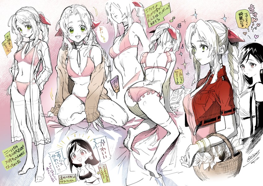 tifa lockhart and aerith gainsborough (final fantasy and 1 more) drawn by tibino