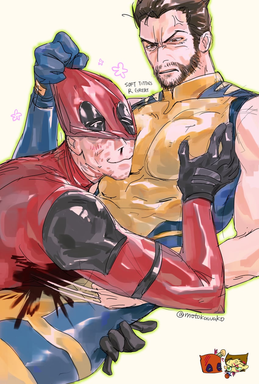 wolverine and deadpool (marvel and 4 more) drawn by motokawako