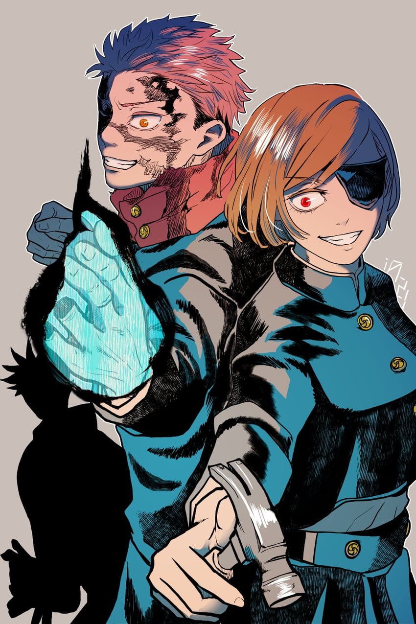 itadori yuuji and kugisaki nobara (jujutsu kaisen) drawn by i021j