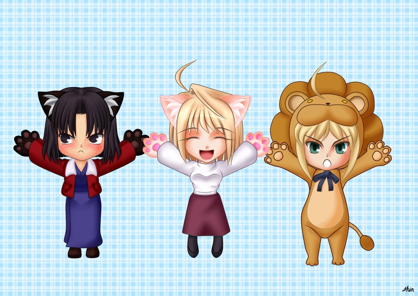 artoria pendragon, saber, arcueid brunestud, ryougi shiki, and saber lion (fate and 5 more) drawn by shin_(shinobu40)