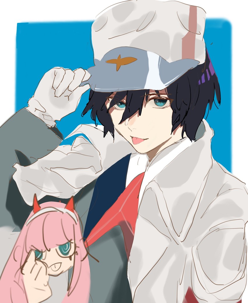 zero two and hiro (darling in the franxx) drawn by mija_air