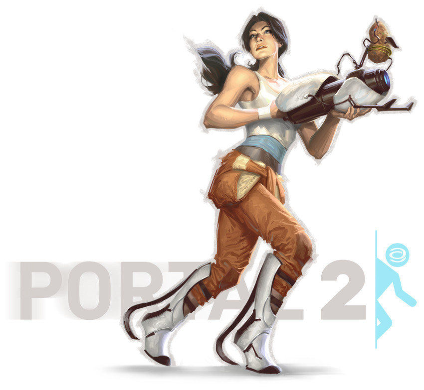 glados and chell (portal and 2 more) drawn by alex_garner