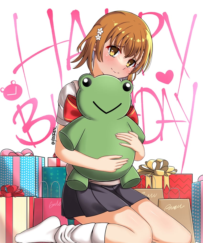 misaka mikoto and gekota (toaru majutsu no index and 1 more) drawn by yoren