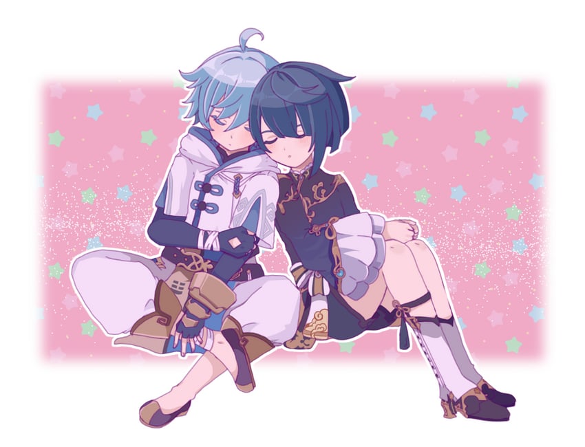 xingqiu and chongyun (genshin impact) drawn by midori_machiko