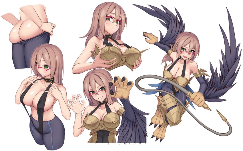 harpie lady, cyber slash harpie lady, cosplay girl, and cyber shield (original and 1 more) drawn by rotix