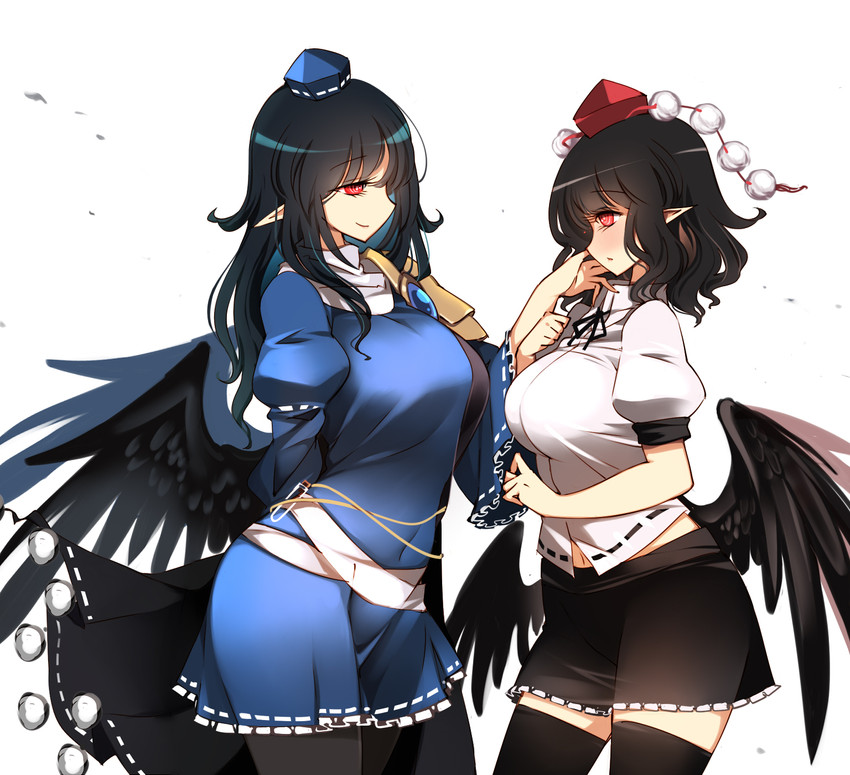 shameimaru aya and iizunamaru megumu (touhou) drawn by raptor7
