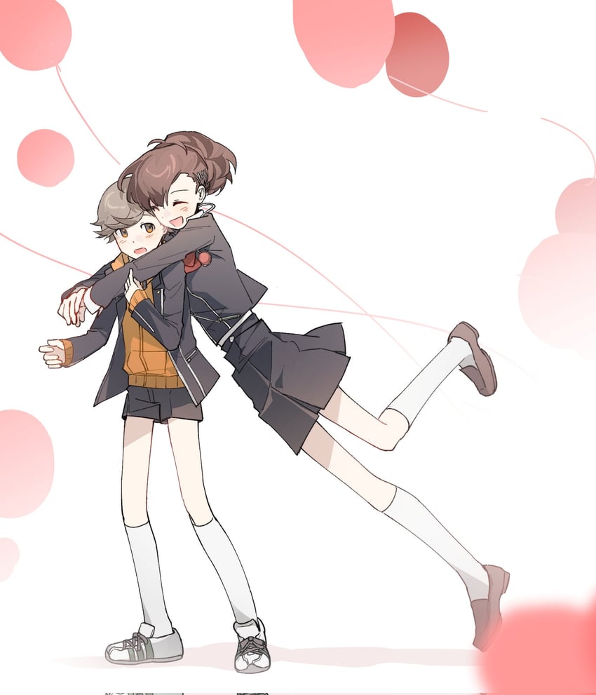 shiomi kotone and amada ken (persona and 2 more) drawn by eca_leaf