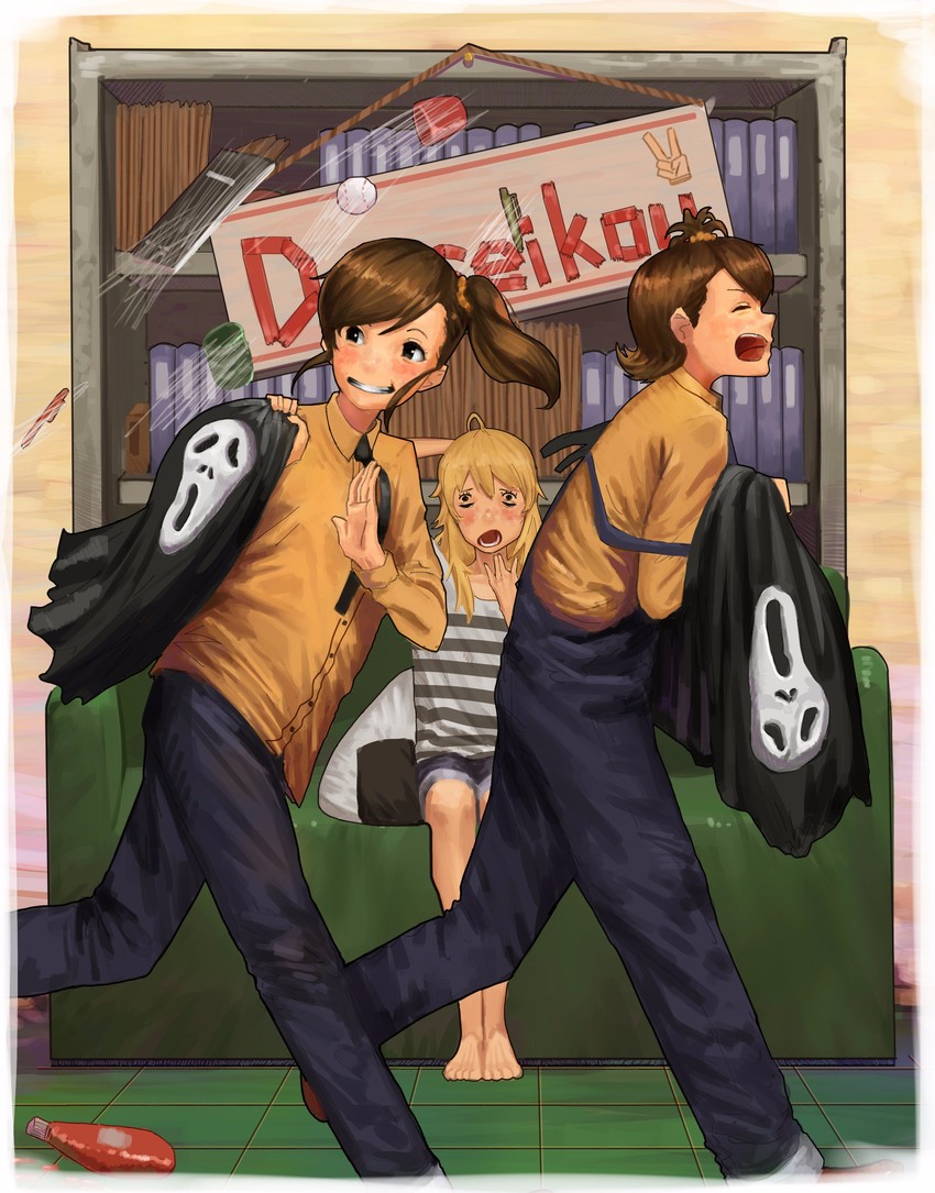 hoshii miki, futami mami, futami ami, and ghostface (idolmaster and 1 more) drawn by kuresaka