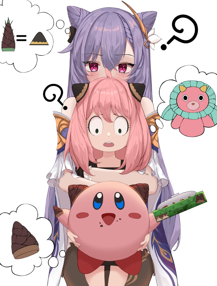 kirby, keqing, and anya (genshin impact and 2 more) drawn by gwan-e