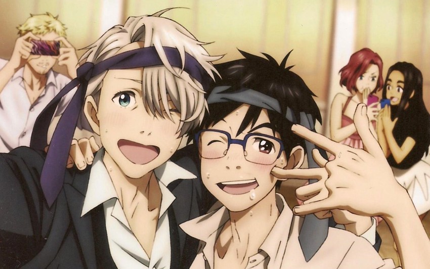 katsuki yuuri, viktor nikiforov, christophe giacometti, mila babicheva, and sara crispino (yuri!!! on ice)