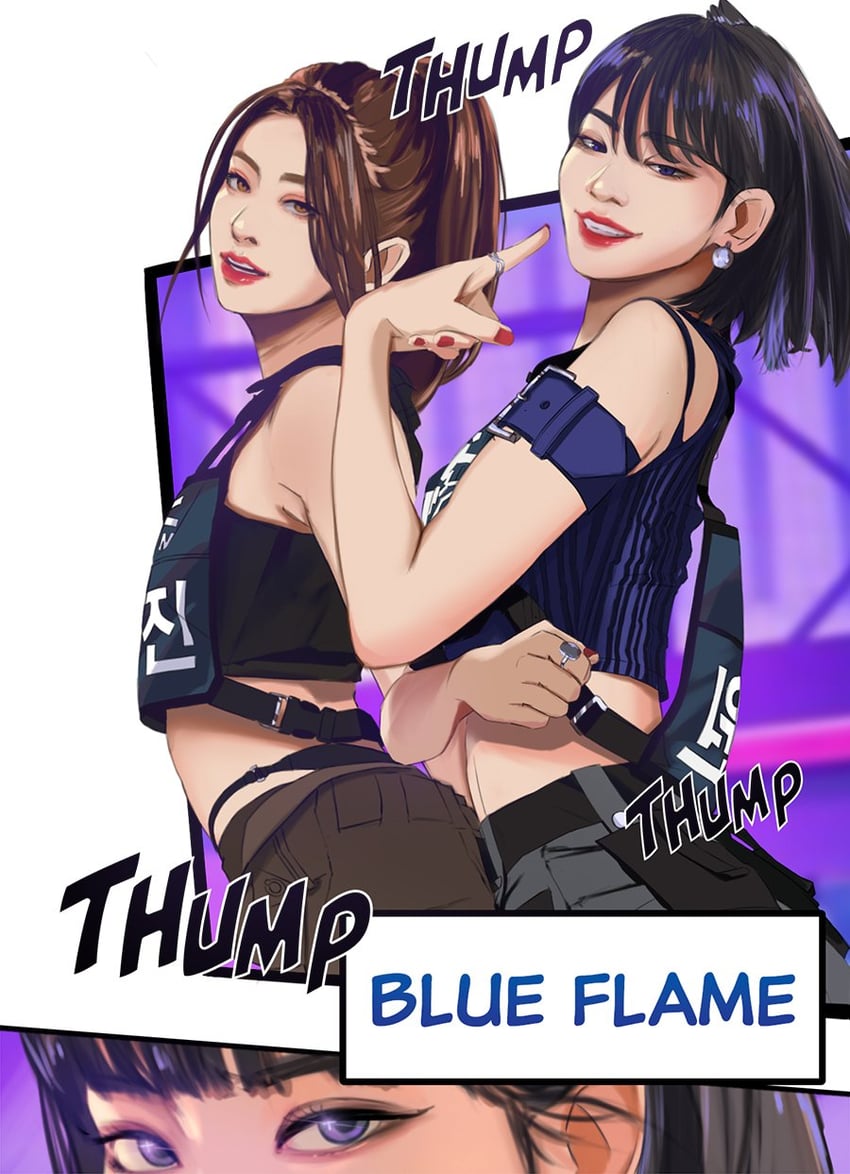 kim chae-won and huh yun-jin (real life and 1 more) drawn by retsu_(retsudraws)
