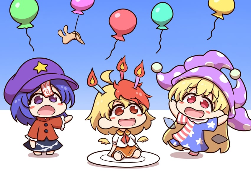 miyako yoshika, clownpiece, and niwatari kutaka (touhou) drawn by shitacemayo