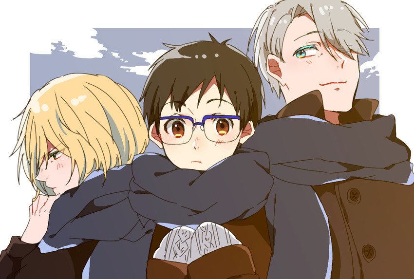 katsuki yuuri, viktor nikiforov, and yuri plisetsky (yuri!!! on ice) drawn by kyouna