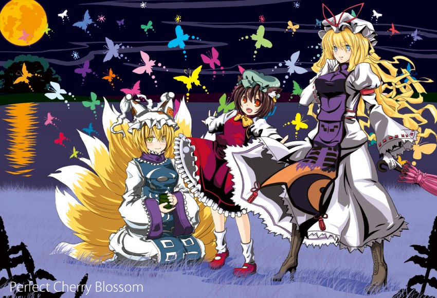 yakumo yukari, yakumo ran, and chen (touhou) drawn by satou_samu