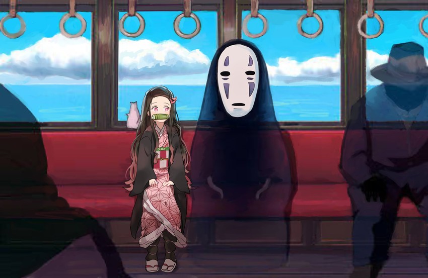 kamado nezuko and kaonashi (kimetsu no yaiba and 1 more) drawn by yukasa_(yu_sa18)