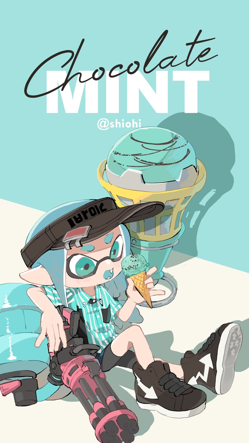 inkling player character and inkling girl (splatoon and 1 more) drawn by shiohi