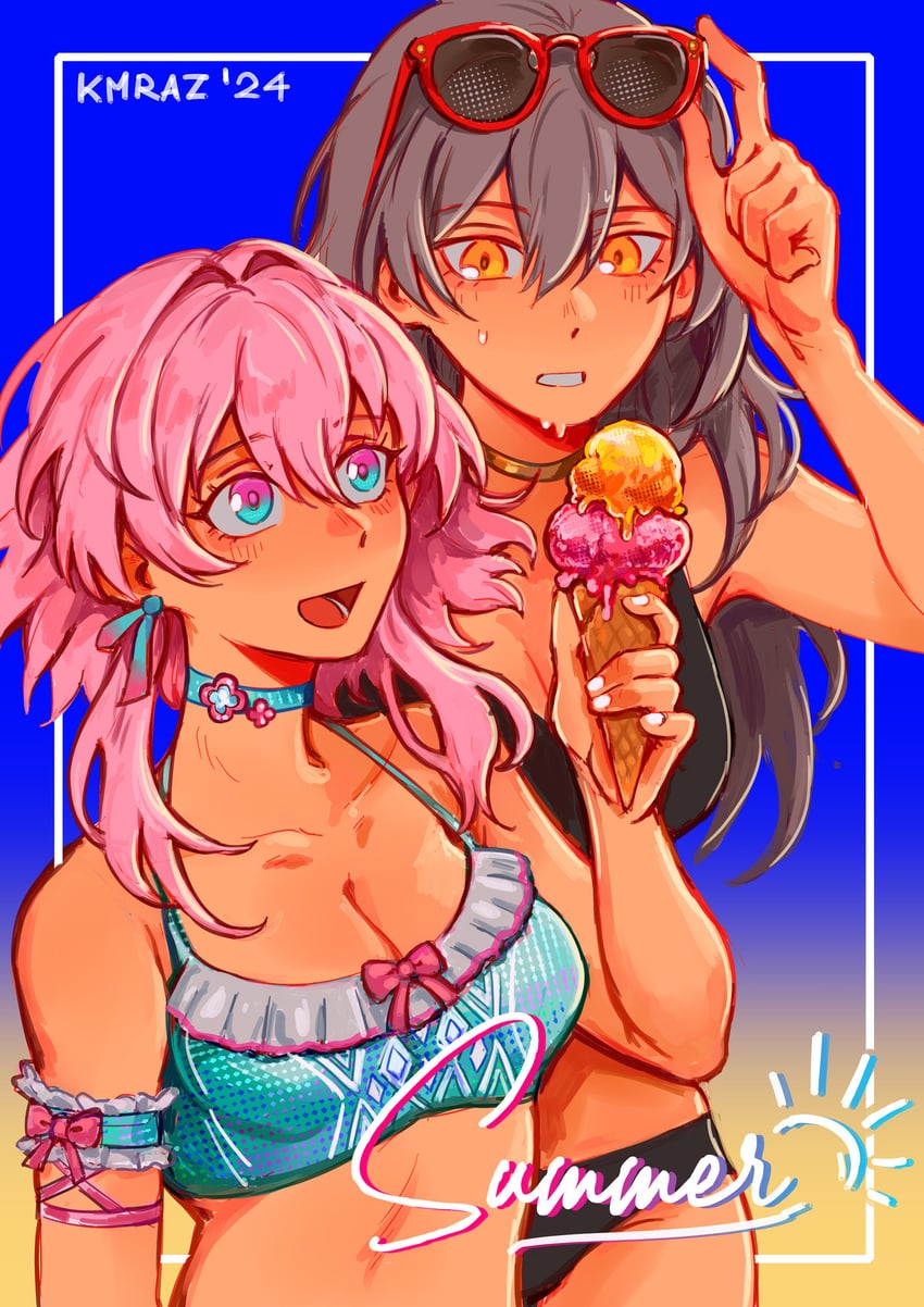 trailblazer, stelle, and march 7th (honkai and 1 more) drawn by kmraz6