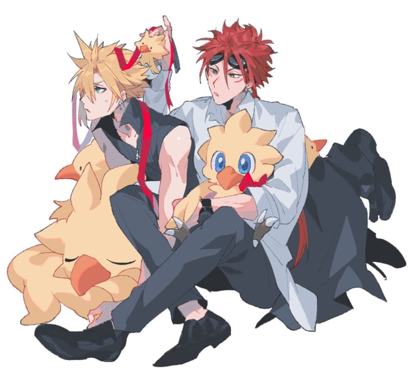 cloud strife and reno (final fantasy and 2 more) drawn by pokashi