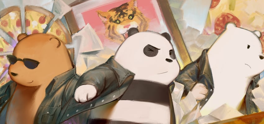 ice bear, panda, and grizzly (we bare bears) drawn by quirrel_(gharnedanshyo)