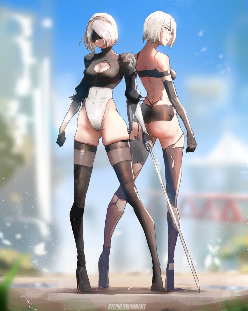 2b and a2 (nier and 1 more) drawn by stephengiannart