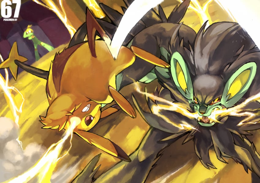 pikachu, luxray, and clemont (pokemon and 1 more) drawn by brad_(16325)