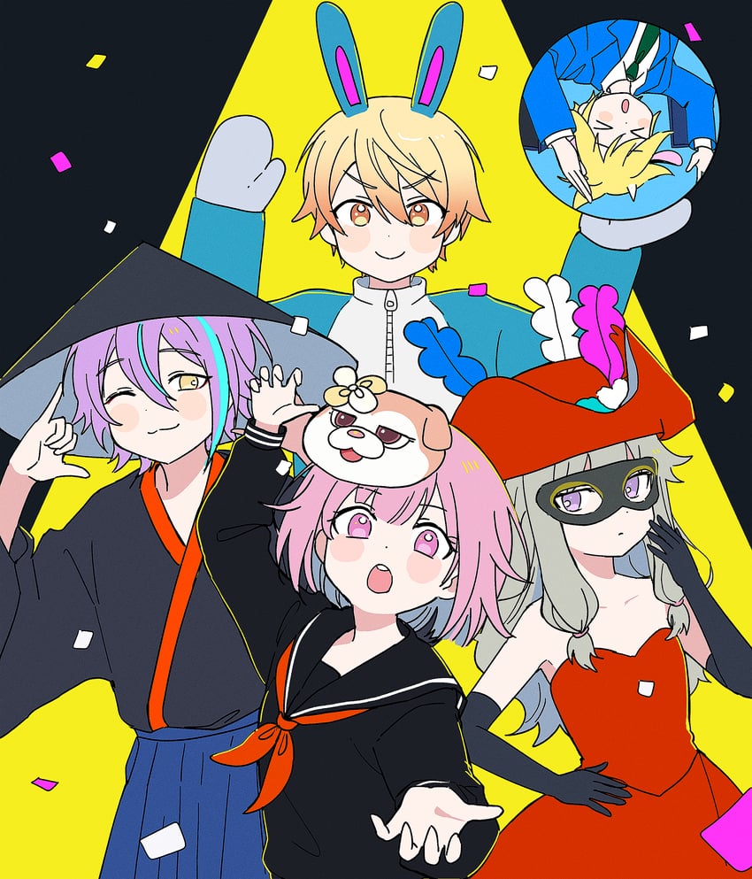 kagamine len, ootori emu, tenma tsukasa, kusanagi nene, kamishiro rui, and 2 more (vocaloid and 2 more) drawn by pjmiyo