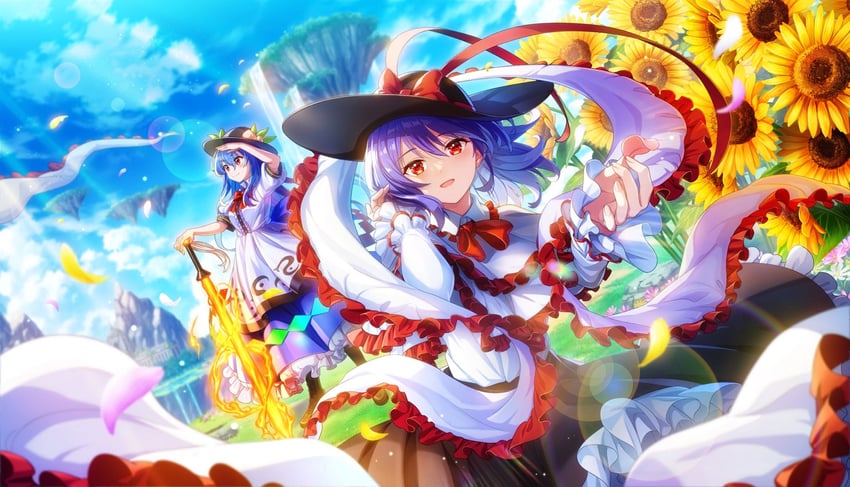 hinanawi tenshi and nagae iku (touhou and 1 more) drawn by shibayama_wankuro