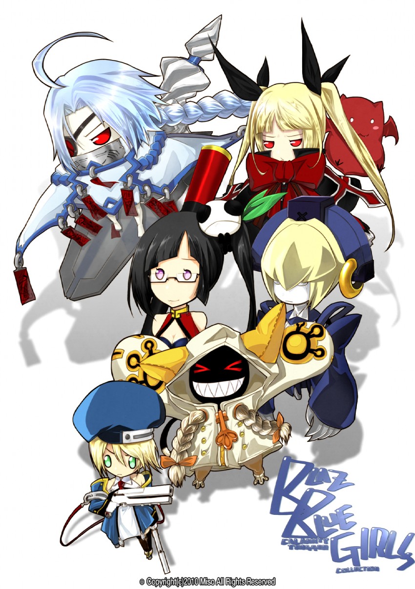noel vermillion, nu-13, rachel alucard, taokaka, litchi faye ling, and 3 more (blazblue) drawn by kimsomi