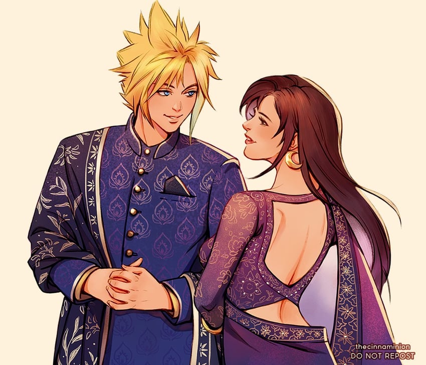 tifa lockhart and cloud strife (final fantasy and 2 more) drawn by thar_chandran