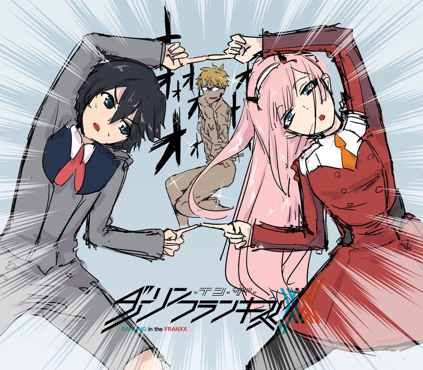 zero two, hiro, and gorou (dragon ball and 2 more) drawn by valtor