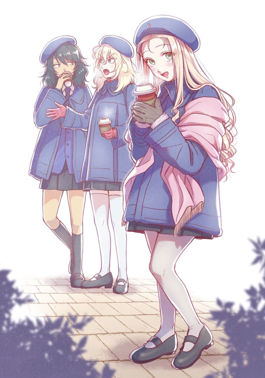 andou, oshida, and marie (girls und panzer) drawn by kaba_yama