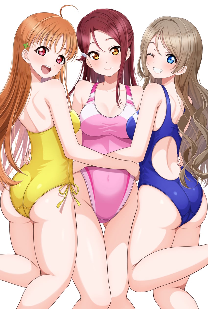 watanabe you, sakurauchi riko, and takami chika (love live! and 1 more) drawn by hiiragi_kei