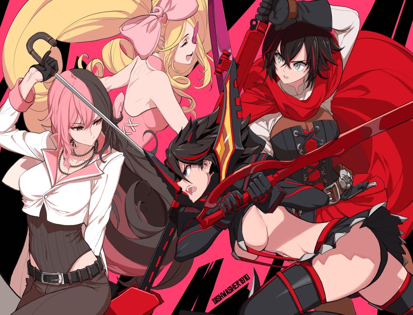 matoi ryuuko, senketsu, ruby rose, neopolitan, and harime nui (kill la kill and 1 more) drawn by dishwasher1910