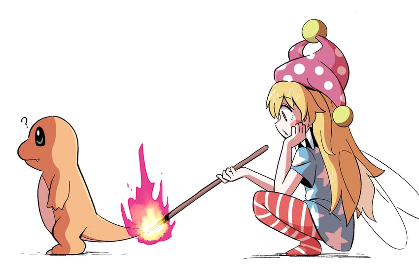 clownpiece and charmander (touhou and 1 more) drawn by kurachi_mizuki