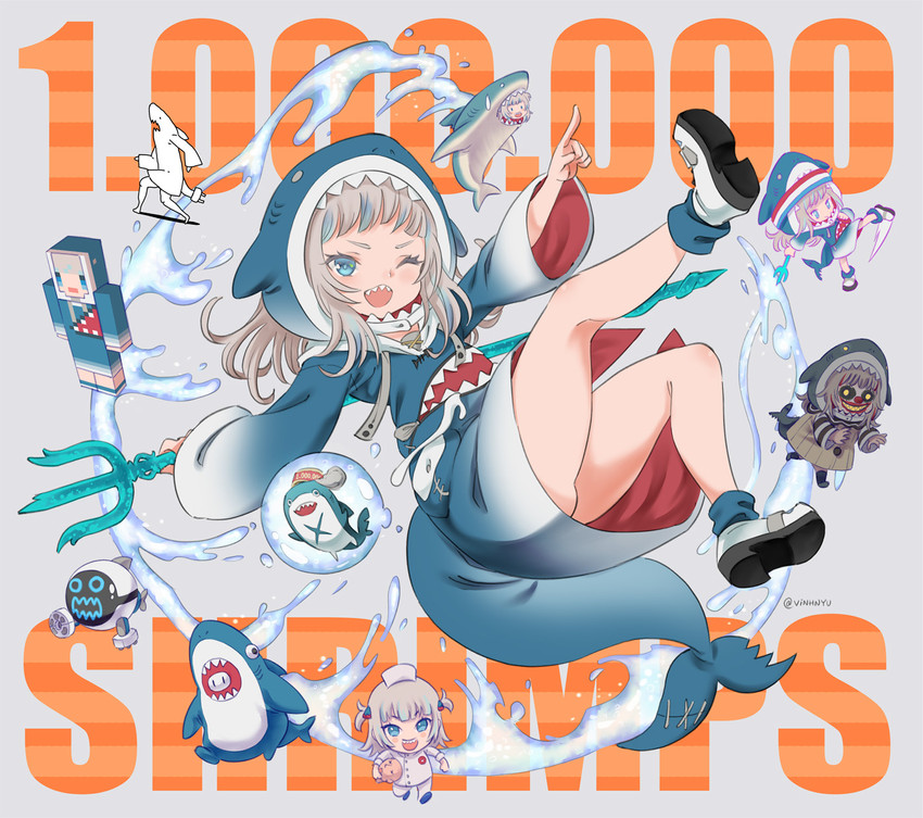 gawr gura and bloop (hololive and 6 more) drawn by vinhnyu