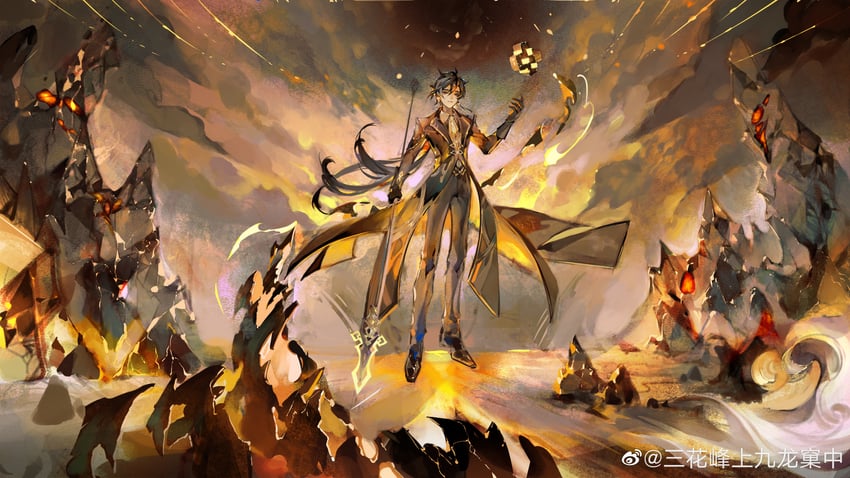 zhongli (genshin impact) drawn by san_hua_feng_shang_jiulong_ke_zhong