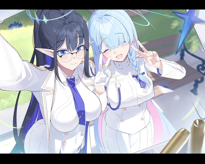rin and general student council president (blue archive) drawn by giga-tera