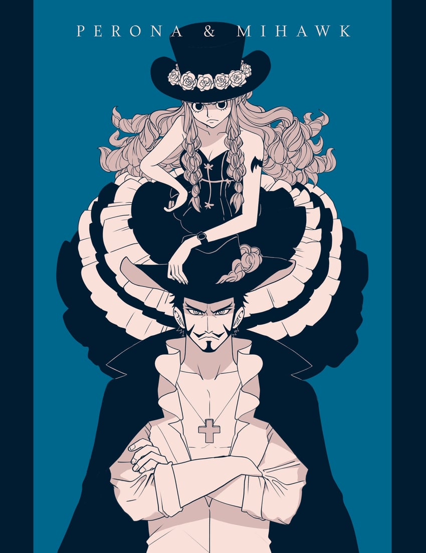 perona and dracule mihawk (one piece) drawn by sanam_1piece