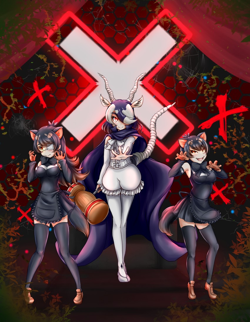 australian devil, tasmanian devil, and blackbuck (kemono friends and 1 more) drawn by takkutin_omega
