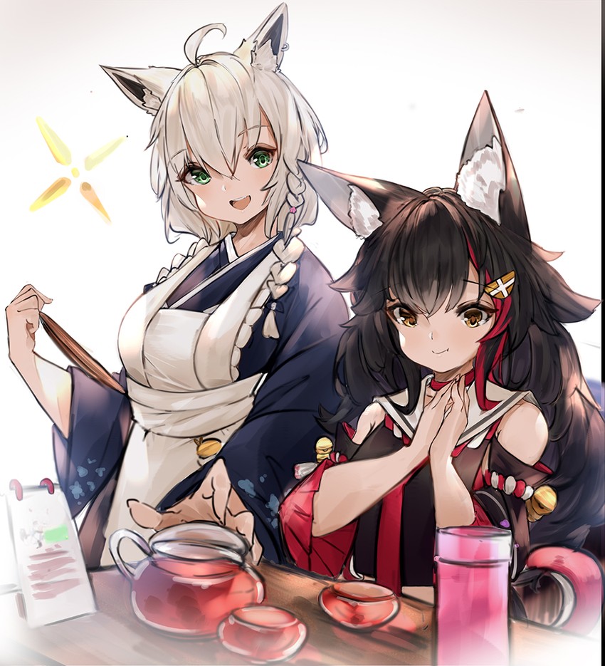 shirakami fubuki and ookami mio (hololive) drawn by majo_(pastamajo)
