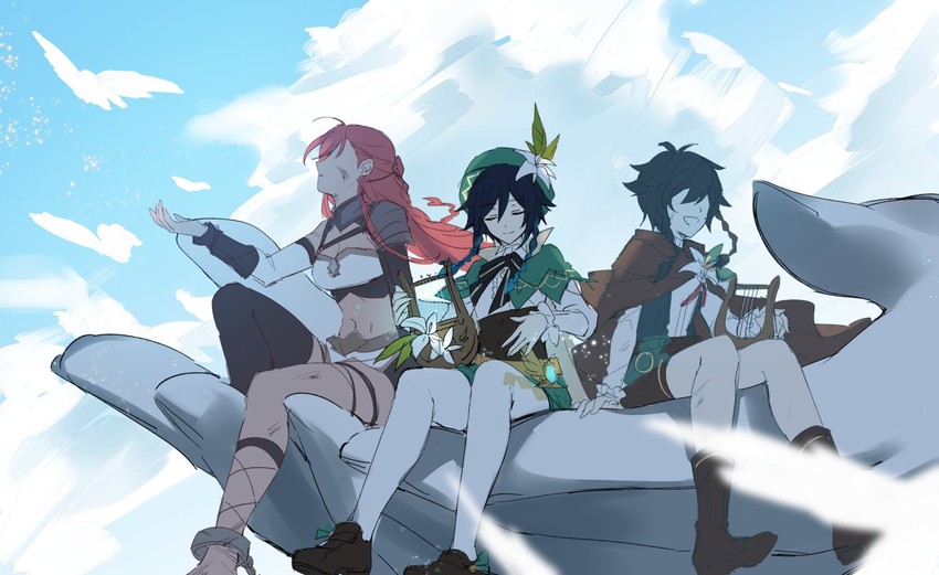 venti, nameless bard, and vennessa (genshin impact) drawn by boo_1