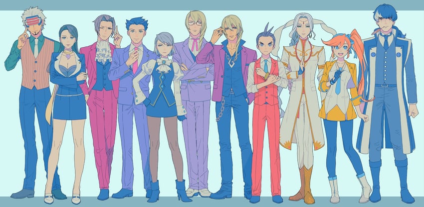 phoenix wright, miles edgeworth, apollo justice, franziska von karma, athena cykes, and 6 more (ace attorney) drawn by ouse_(otussger)