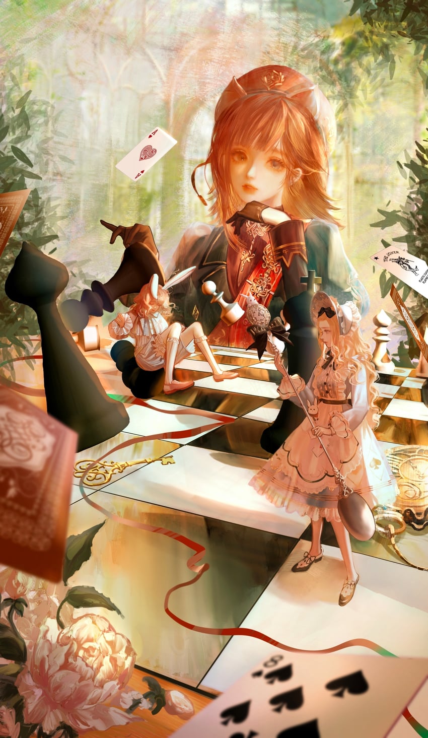 alice's teaspoon, cheshire cat parade, and white bunny mystery (nikki and 1 more) drawn by jiaopiupiu