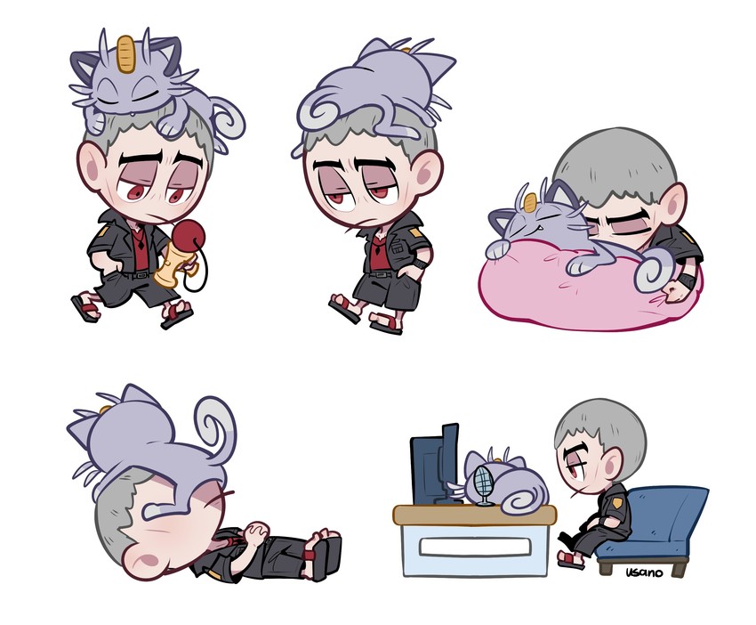 nanu and alolan meowth (pokemon and 1 more) drawn by usano_(kagasimm)