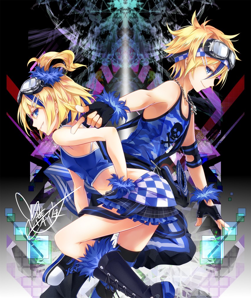 kagamine rin and kagamine len (vocaloid and 2 more) drawn by tyouya