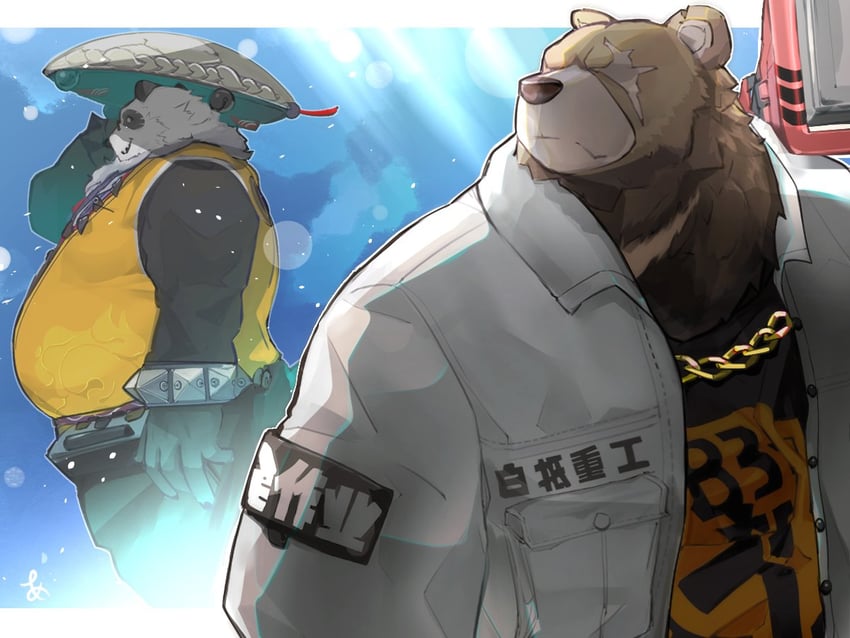 ben bigger and pan yinhu (zenless zone zero) drawn by ashikakoshika