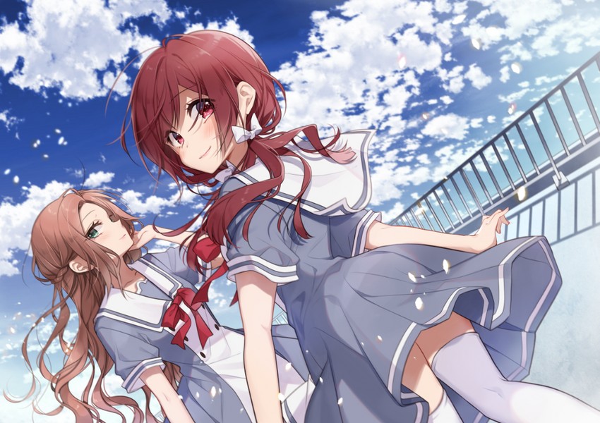 fuwa aya and sakakibara marika (onna doushi toka arienai desho to iiharu onnanoko wo hyakunichikan de tetteiteki ni otosu yuri no ohanashi) drawn by yukiko_(tesseract)