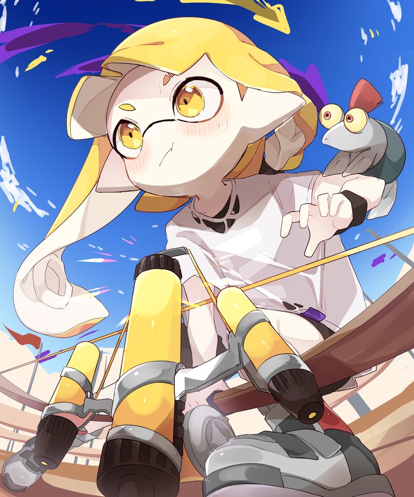 inkling player character, inkling girl, smallfry, and veronika (splatoon and 1 more) drawn by ika_esu
